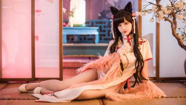 Woman cat ears art nouveau free wallpaper for desktop - medium preview image