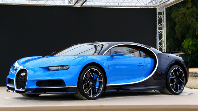 Blue bugatti car show park free wallpaper for desktop - medium preview image