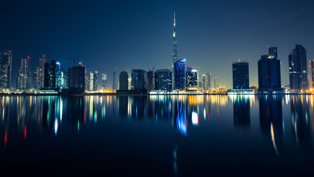 City skyline night water reflection #10 free wallpaper for desktop - medium preview image