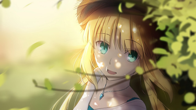 Blonde girl forest leaves neo free wallpaper for desktop - medium preview image