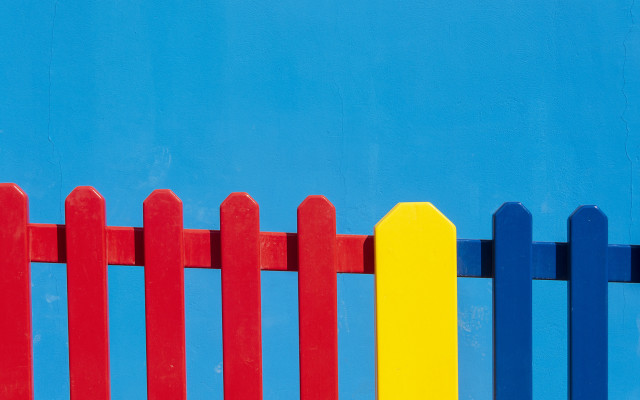 Red yellow blue fence bird free wallpaper for desktop - medium preview image