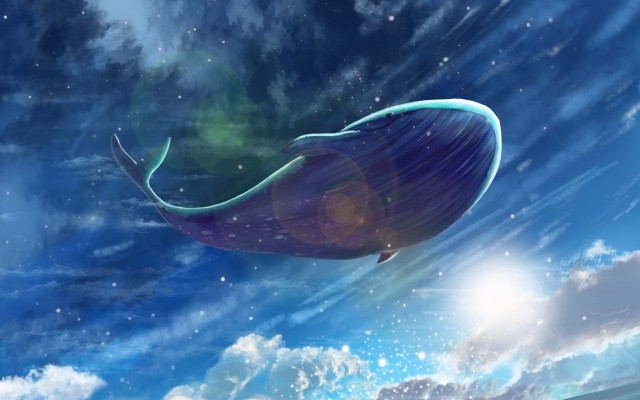 Whale floating air clouds stars free wallpaper for desktop - medium preview image