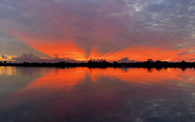 Sunset lake reflection trees clouds #2 free wallpaper for desktop - medium preview image