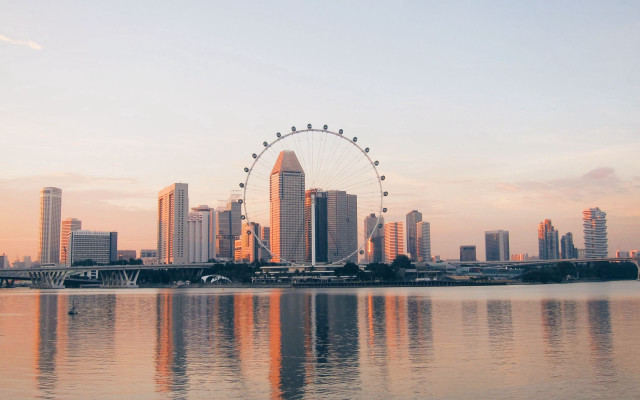 Ferris wheel water city sunset free wallpaper for desktop - medium preview image