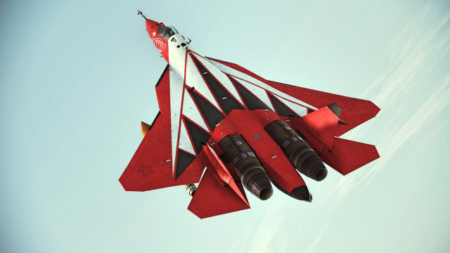 Red white fighter jet sky free wallpaper for desktop - medium preview image