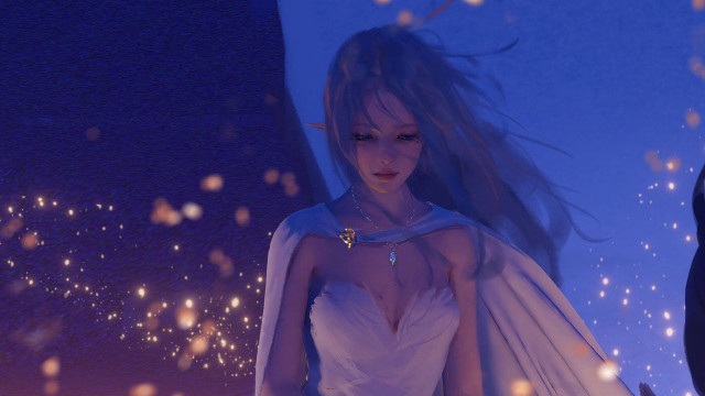 Woman white dress cape fantasy free wallpaper for desktop - medium preview image