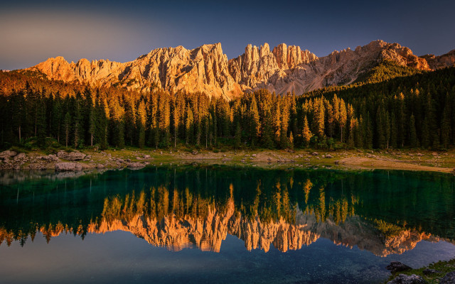 Mountain lake forest rocks night free wallpaper for desktop - medium preview image