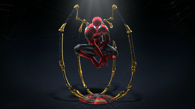 Spiderman jumping metal light photorealism free wallpaper for desktop - medium preview image