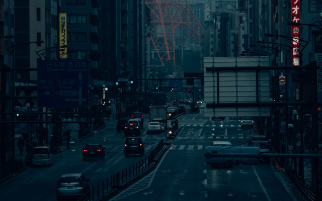 City street neon rain night free wallpaper for desktop - medium preview image