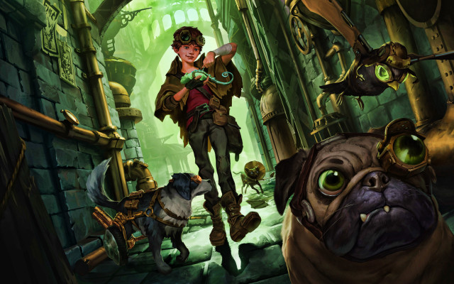 Woman tunnel dog cat fantasy free wallpaper for desktop - medium preview image