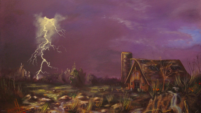 House field lightning sky foreground free wallpaper for desktop - medium preview image