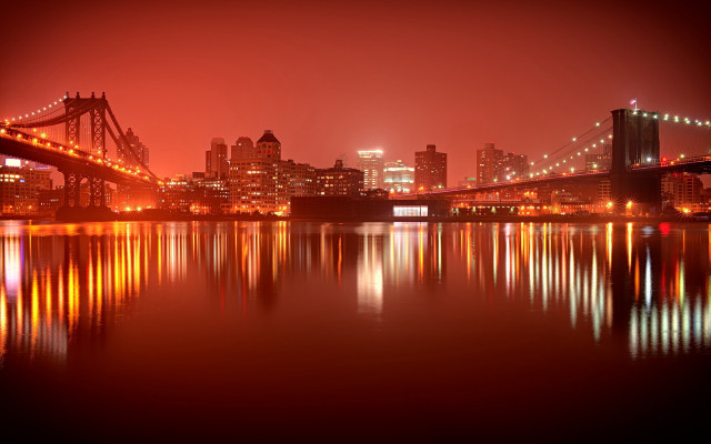 Red sky cityscape bridge river free wallpaper for desktop - medium preview image