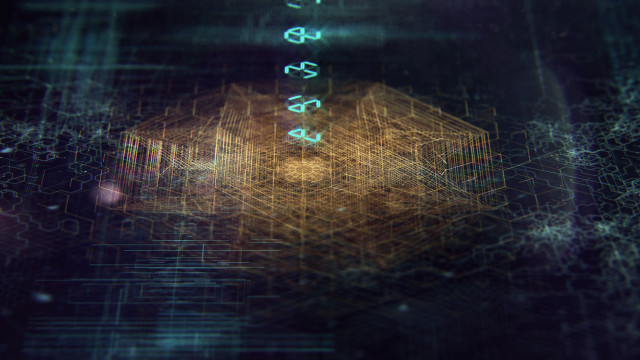 Blurry cube hologram cityscape rain free wallpaper for desktop - medium preview image