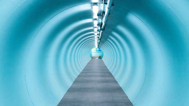 Long tunnel walkway blue light free wallpaper for desktop - medium preview image