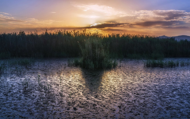 Lake island sunset clouds ecological free wallpaper for desktop - medium preview image