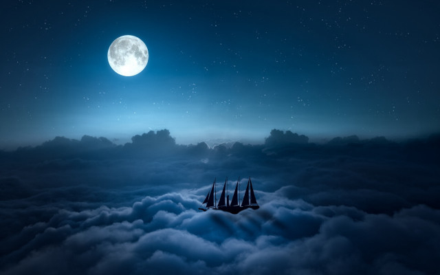 Sky ships fullmoon clouds night free wallpaper for desktop - medium preview image