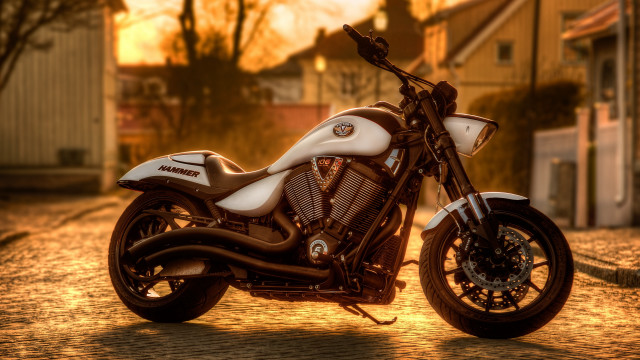 Motorcycle sunset street blurry background free wallpaper for desktop - medium preview image