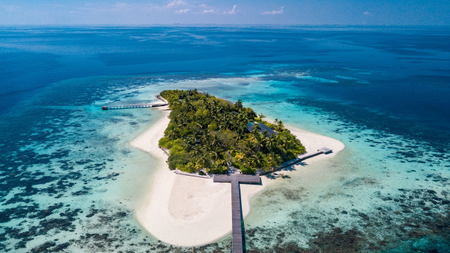 Island pier ocean aerial view free wallpaper for desktop - medium preview image