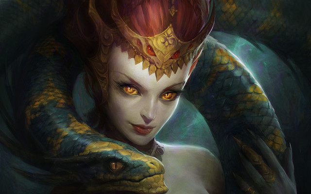 Woman snake crown fantasy art free wallpaper for desktop - medium preview image