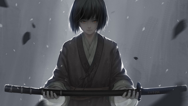 Dark snowy fantasy sword kimono free wallpaper for desktop - medium preview image