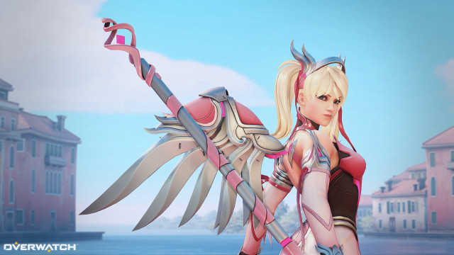 Woman sword wings cityscape armor free wallpaper for desktop - medium preview image