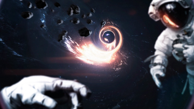 Spaceman blackhole aurora bokeh space free wallpaper for desktop - medium preview image