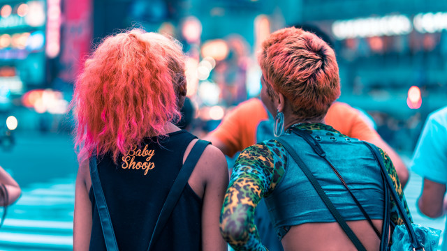 Neon street afrofuturism blonde denim free wallpaper for desktop - medium preview image