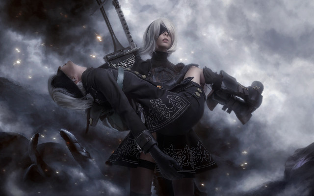 Woman sword clouds neo romanticism free wallpaper for desktop - medium preview image