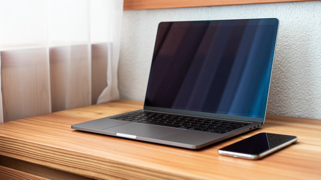 Laptop wooden desk cellphone window free wallpaper for desktop - medium preview image