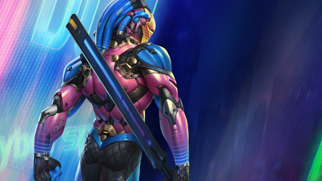 Woman pink blue skiing glowing free wallpaper for desktop - medium preview image