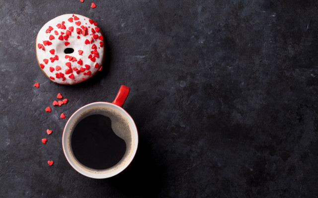 Coffee donut red sprinkles black free wallpaper for desktop - medium preview image