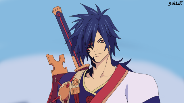 Blue haired man sword outfit free wallpaper for desktop - medium preview image