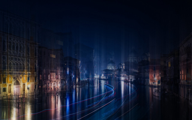 City street train night lights free wallpaper for desktop - medium preview image