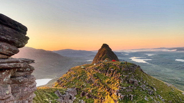Mountain lake sunset flag horizon free wallpaper for desktop - medium preview image