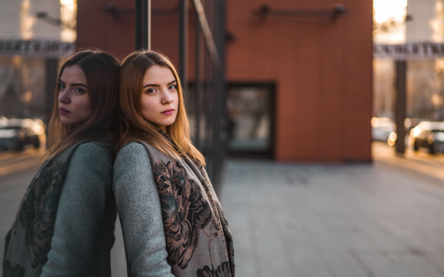 Two women cosplay blurry bokeh free wallpaper for desktop - medium preview image