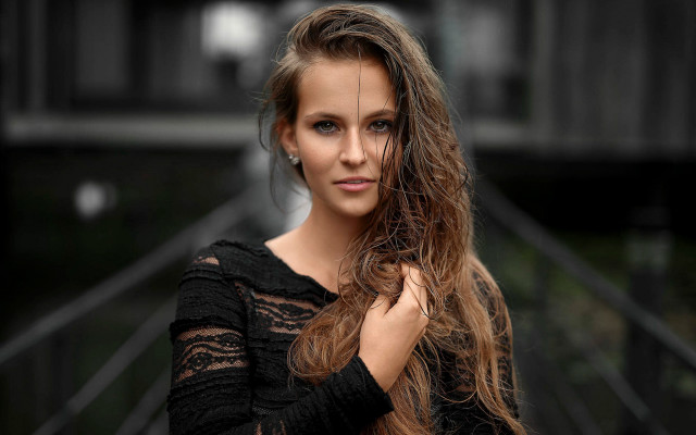 Woman longhair building fence bokeh free wallpaper for desktop - medium preview image