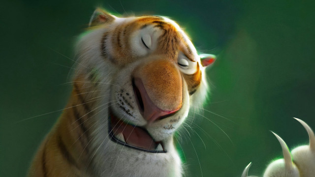 Smiling tiger holding head animated free wallpaper for desktop - medium preview image