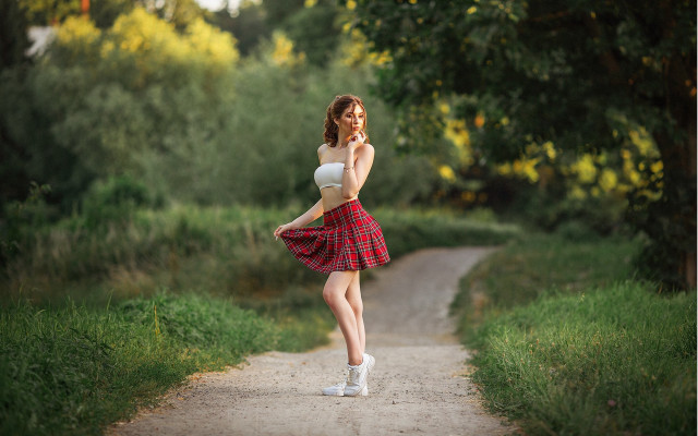 Woman red white dress cellphone free wallpaper for desktop - medium preview image