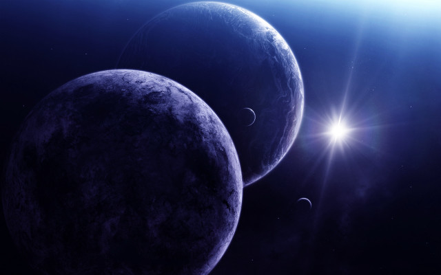 Two planets sun starry sky free wallpaper for desktop - medium preview image