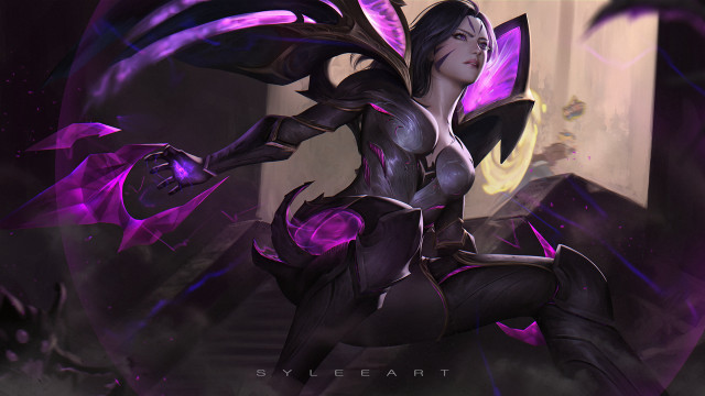 Futuristic woman wings sword purple free wallpaper for desktop - medium preview image