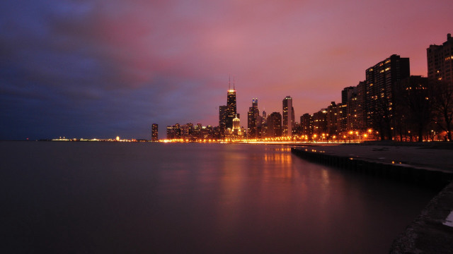 City skyline night water reflection #5 free wallpaper for desktop - medium preview image