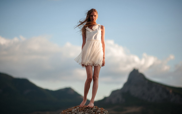 Woman dress rock mountains clouds free wallpaper for desktop - medium preview image