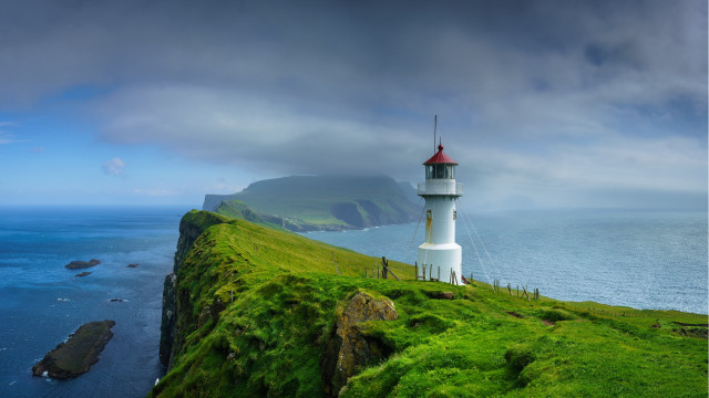 Lighthouse grassy hill ocean cliff free wallpaper for desktop - medium preview image