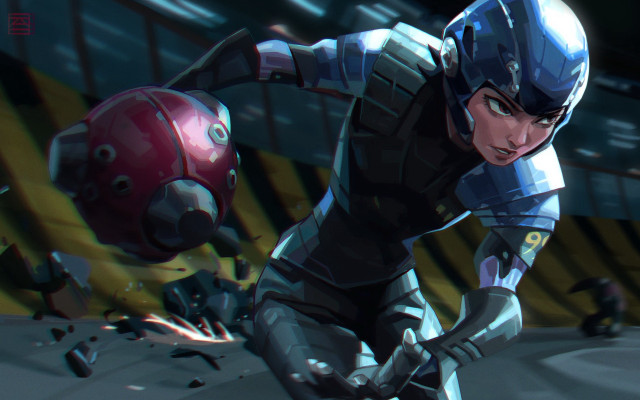 Futuristic cartoon character red ball free wallpaper for desktop - medium preview image