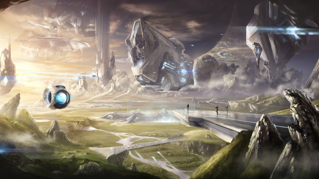 Futuristic landscape building sky man free wallpaper for desktop - medium preview image