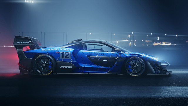 Blue race car night fog free wallpaper for desktop - medium preview image