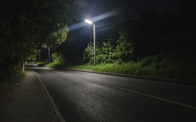 Night streetlight trees photorealistic nature free wallpaper for desktop - medium preview image