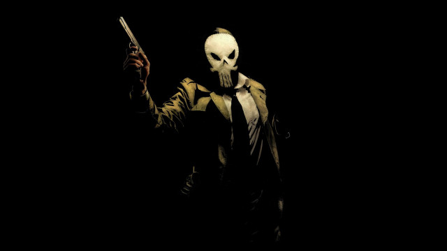 Bald man white mask gun free wallpaper for desktop - medium preview image