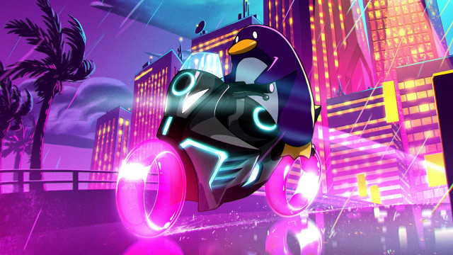Cartoon car city night neon free wallpaper for desktop - medium preview image
