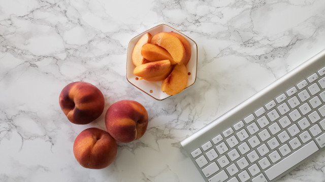 Peaches keyboard marble counter top free wallpaper for desktop - medium preview image